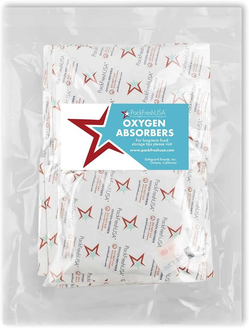 : 5 Pack - 7 Mil - Five Gallon Heavy Duty Seal-Top Mylar Bags - 2000cc + 500cc Oxygen Absorbers - Rounded Corners