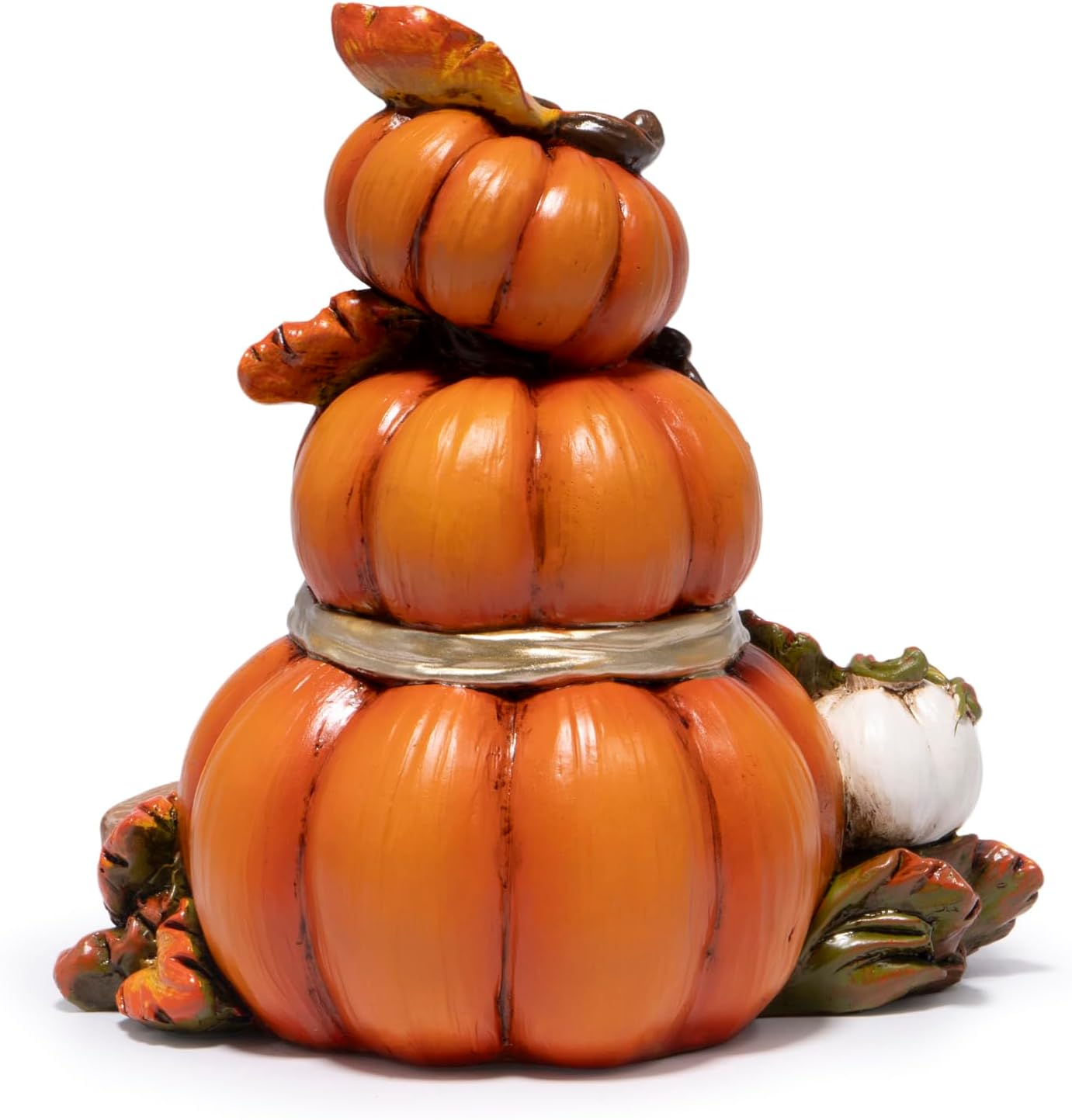 Thanksgiving Pumpkin Decor, Resin Stacked Pumpkin Figurine with Give Thanks Sign, Fall Autumn Harvest Decoration with