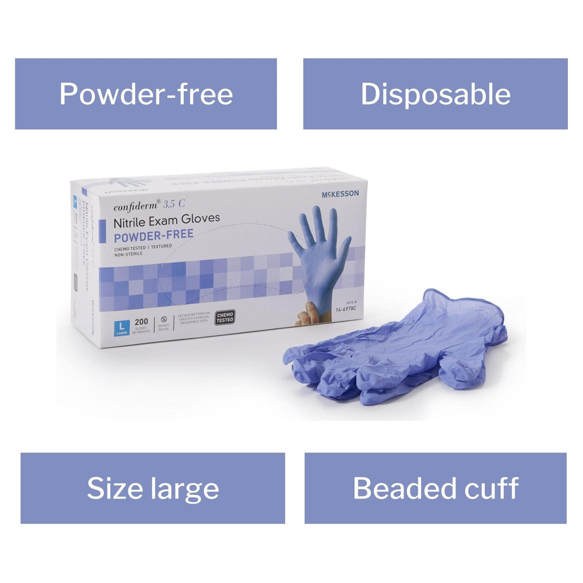 Confiderm 3.5C Nitrile Exam Gloves, Blue, Small, 200 ct