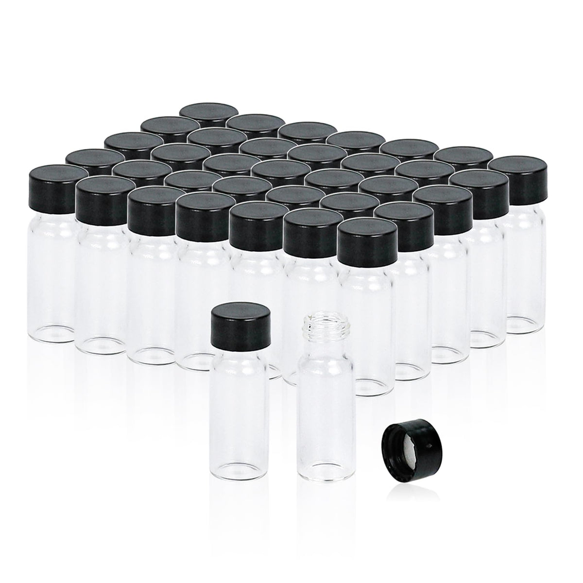 1/2 Dram Glass Vials, Small Liquid Sample Vial, 2 ml Borosilicate Glass Empty Vials with Caps, 9-425 Black Closed Top