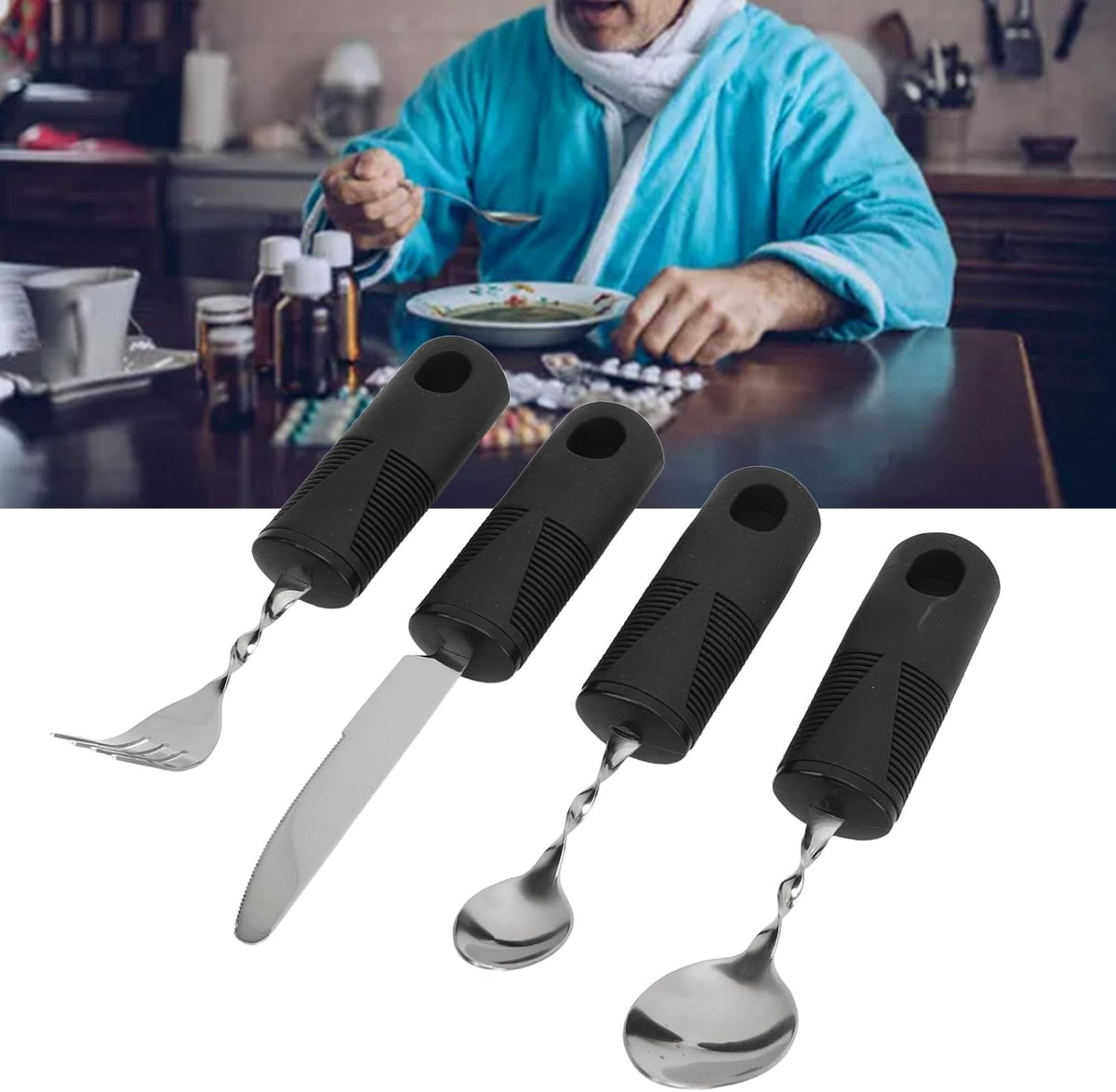 Adaptive Utensils, Weighted Utensils Built up Utensil Easy Grip Silverware Spoon Fork Knife for Elderly Arthritis and
