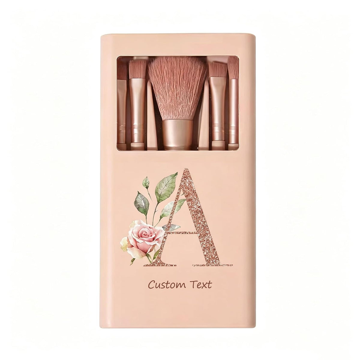 Personalized Mini Makeup Brush Set with Mirror, Custom Name Initial Travel Makeup Case, Portable Cosmetic Brushes