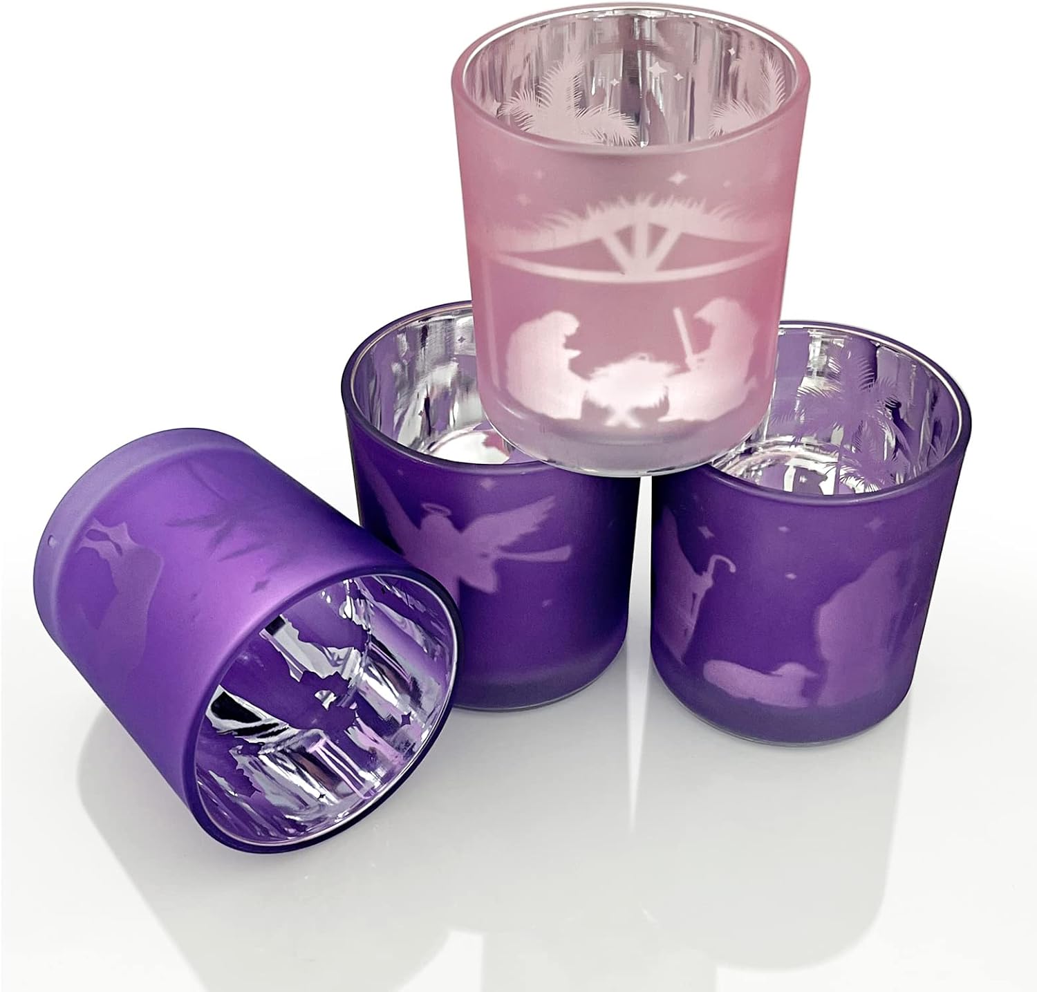 Advent Candle Holder Set of 4, Christian Decoration Votive Candle Holders, Glass Tealight Holders for Christmas Table