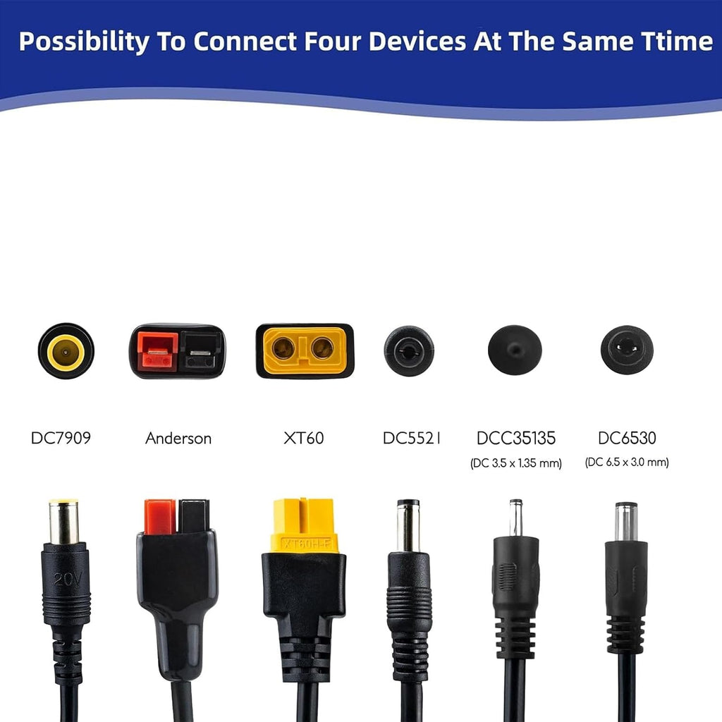 6 in 1 Solar Extension Cable XT60 Anderson DC Adapters 3.6FT | Pure copper, IP67 waterproof, 12AWG 16AWG. Connects