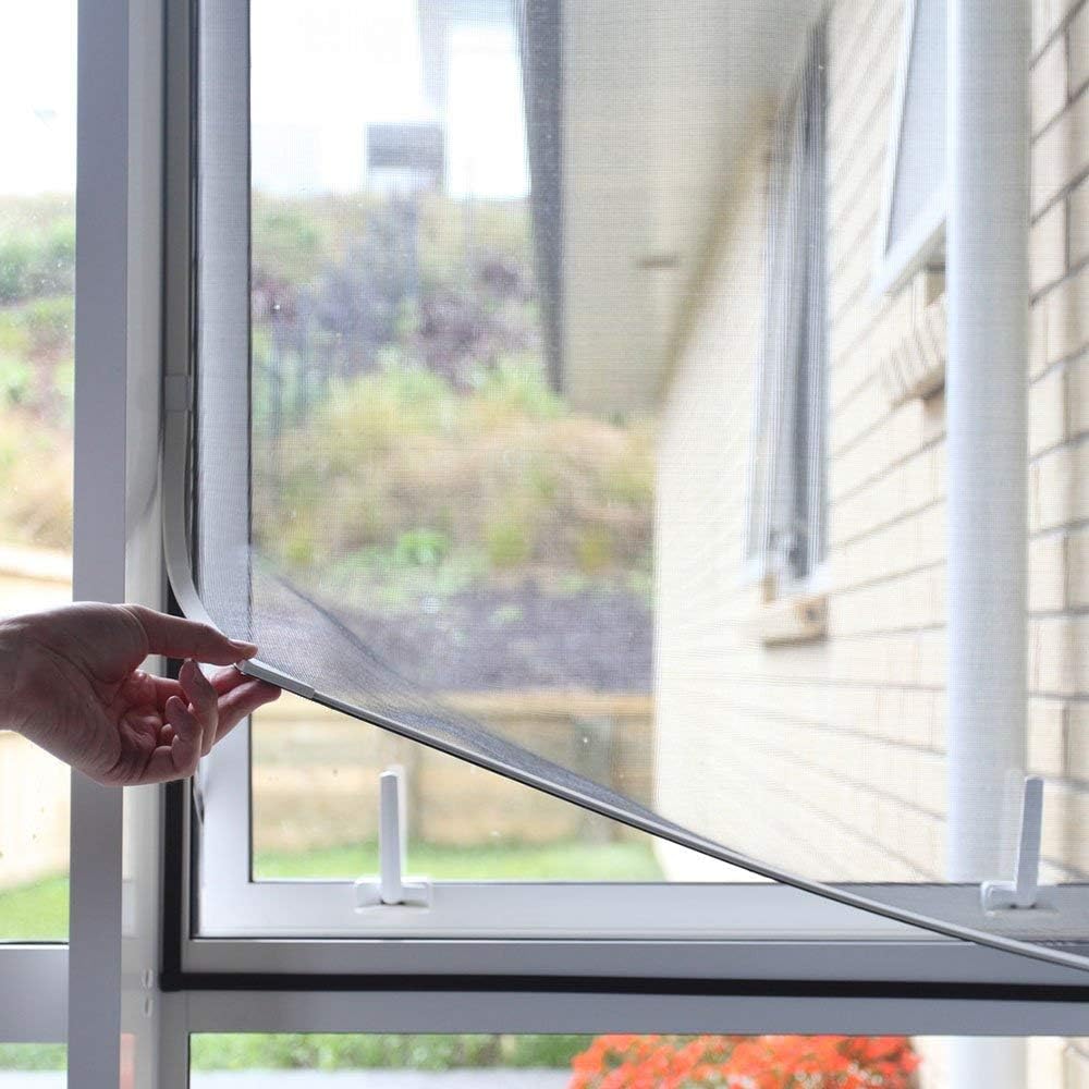 Magnetic Window Screen, Adjustable DIY Window Net Max 24” x 32” with White Window Frames Fiberglass Mesh