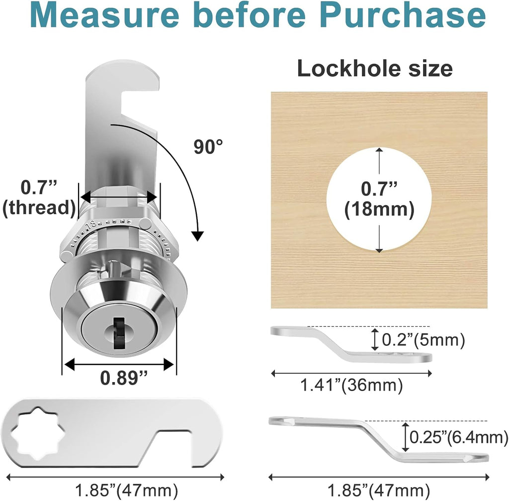Cam Locks Keyed Alike, 3/4" Cabinet Locks with Keys Secure Files Drawers RV Storage Locks Replacement Set, Zinc Alloy