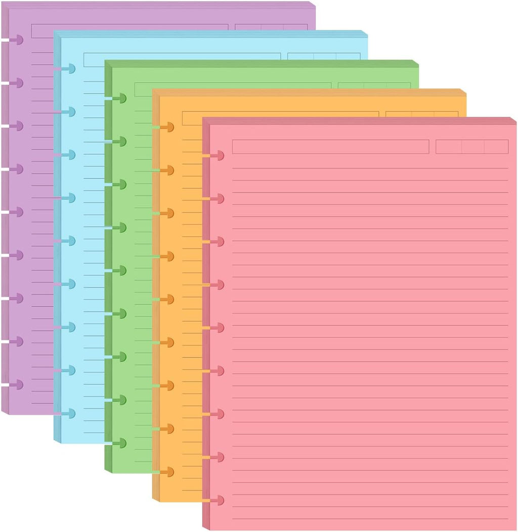 9-Disc Discbound 5 Colorful Line Paper Pre-punched Happy Planners Inserts, 100Sheets/200Pages Classic Size Line