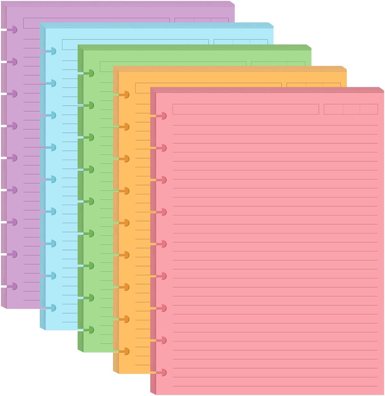 9-Disc Discbound 5 Colorful Line Paper Pre-punched Happy Planners Inserts, 100Sheets/200Pages Classic Size Line