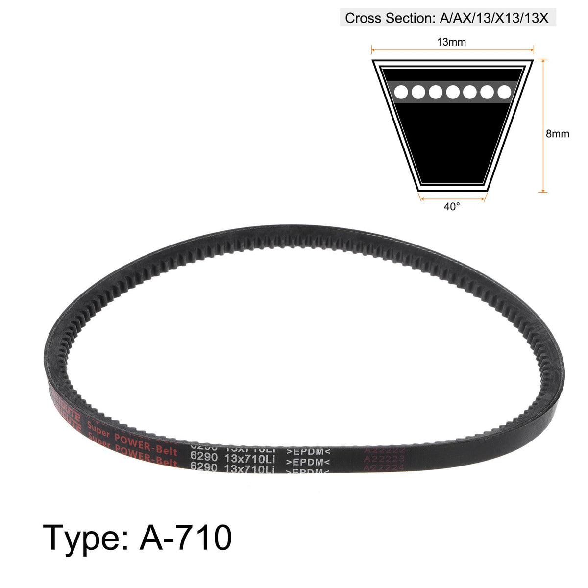 HARFINGTON 2pcs 13x710 Cogged V-Belts AX Section Drive Raw Edge Belt 710mm Inner Girth 13mm Width 8mm Thickness EPDM for Power Transmission
