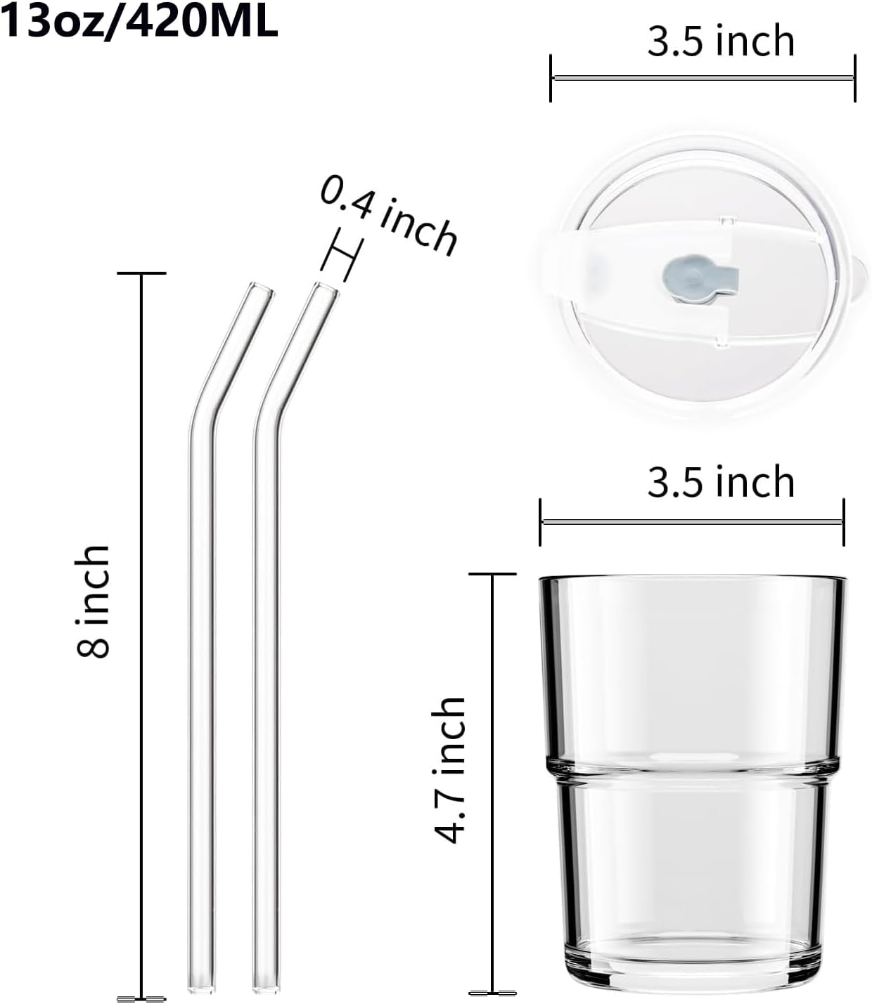 13oz Glass Tumbler with Straw and Lid Sealed, Carry On Reusable Iced Coffee Cups,Thick Wall Glass Coffee Drinking