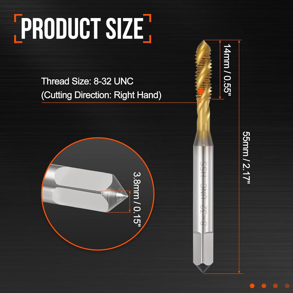 8-32 UNC Spiral Flute Thread Tap M2 High Speed Steel Titanium