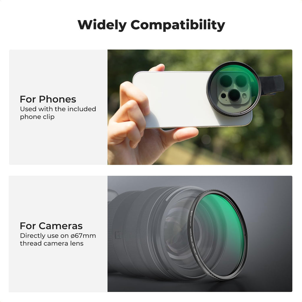 67mm Clip-on CPL Phone Camera Lens Filter Kit | Circular Polarizer Polarizing Filter Compatible with iPhone 17 16 15
