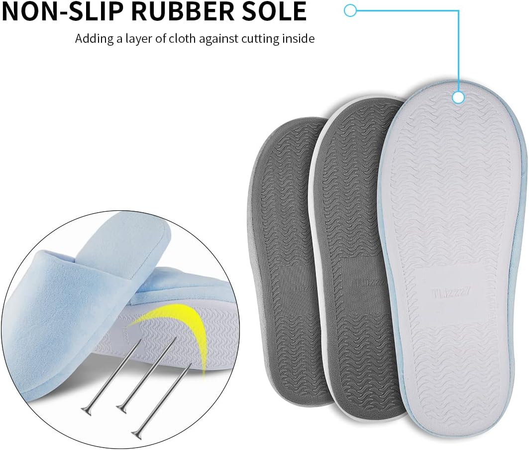 3-Pair Luxury Spa Slippers - Cotton Memory Foam Non-slip Closed Toe Washable Slippers for