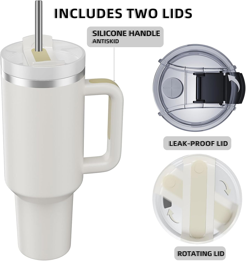 40 oz Tumbler with Handle and Straw,Reusable Vacuum Quencher Tumbler with Lid,Stainless Steel Insulated Travel