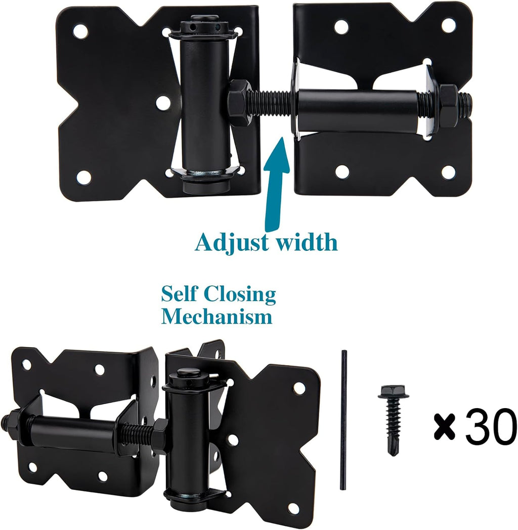 Self Locking Gate Latch and Gate Hinges Set Heavy Duty Hardware Hinges for Vinyl and Wood Fence with Installation