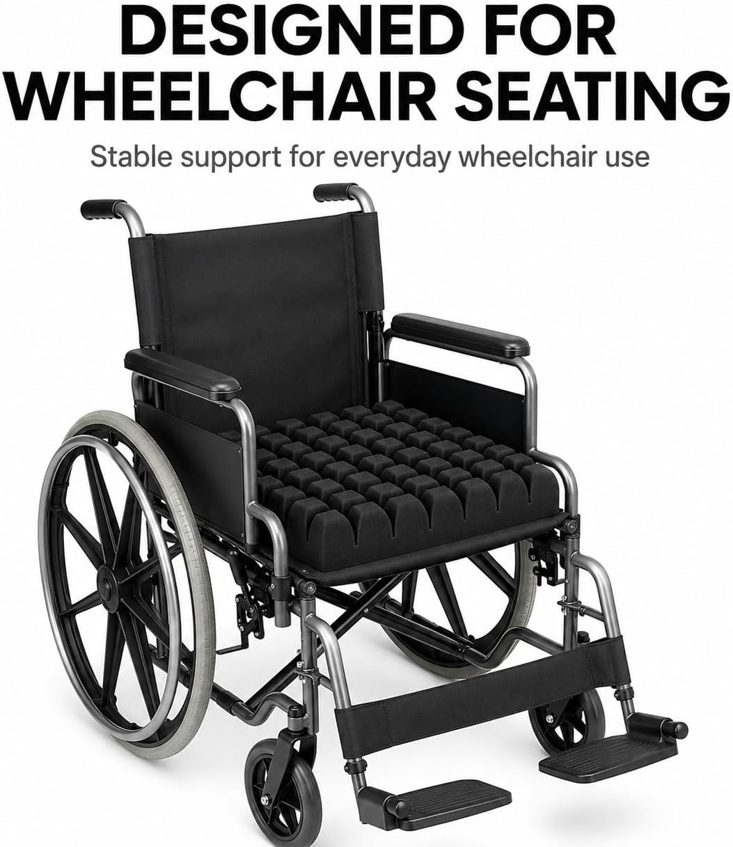 Wheelchair Seat Cushion, Waffle Foam Pad, 18 x 15.7 x 3 in, Black