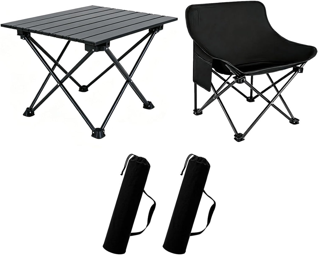 Portable Camping Chair Table Set,2 Pcs Folding Picnic Table Chair with Carry Bag,600D Oxford Fabric,Compact Camping