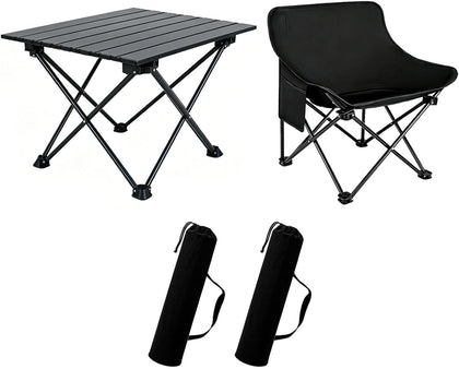 Portable Camping Chair Table Set,2 Pcs Folding Picnic Table Chair with Carry Bag,600D Oxford Fabric,Compact Camping