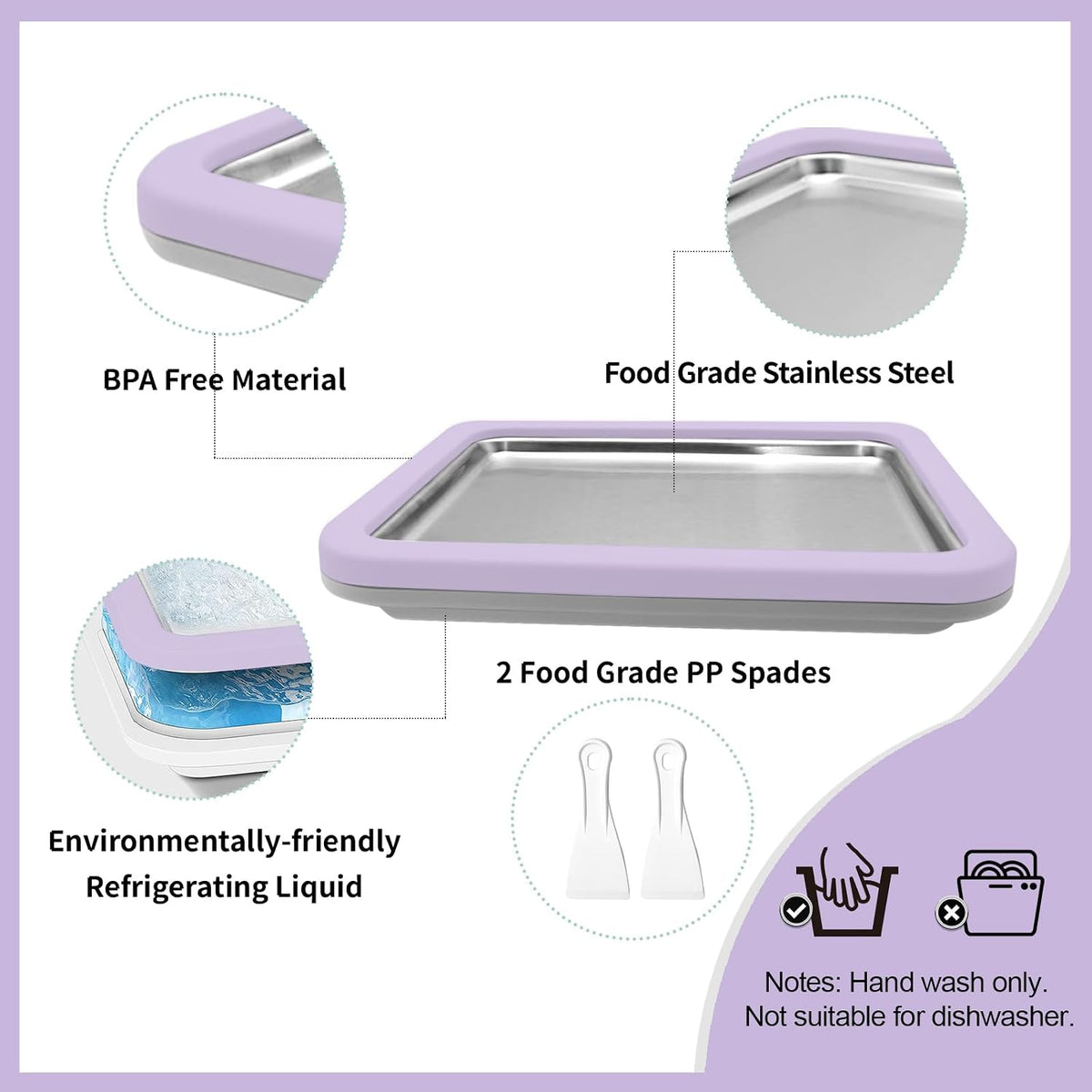 Rolled Ice Cream Maker Instant Ice Cream Maker, Lavender