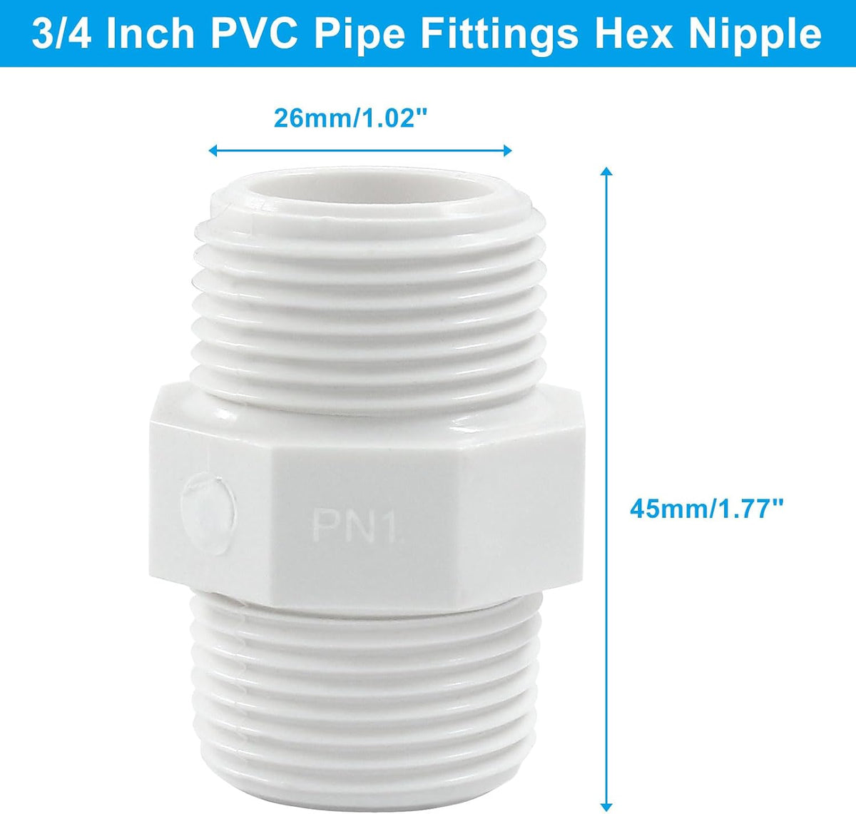 3/4 Inch PVC Nipple Coupling Adapter, 10Pcs