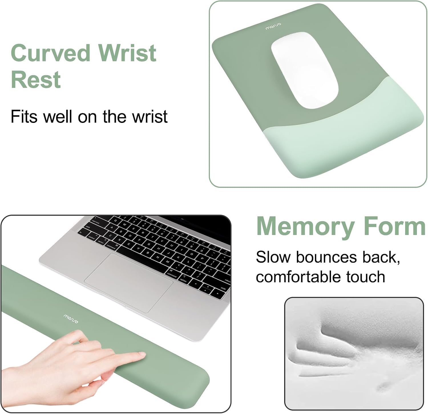 Keyboard Wrist Rest & Mouse Pad with Wrist Rest, Green | Rectangular Ergonomic Mousepad, Non-Slip Base, Home/Office