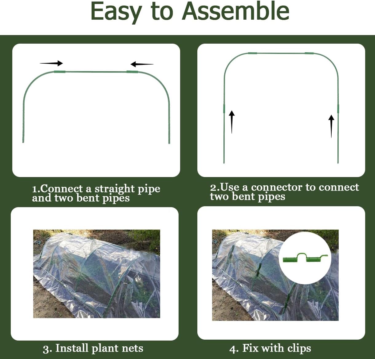 Greenhouse Hoops Grow Tunnel,6 Sets Garden Hoops for Raised Beds, Rust-Free Plant Hoops Frame for Row Cover Plant