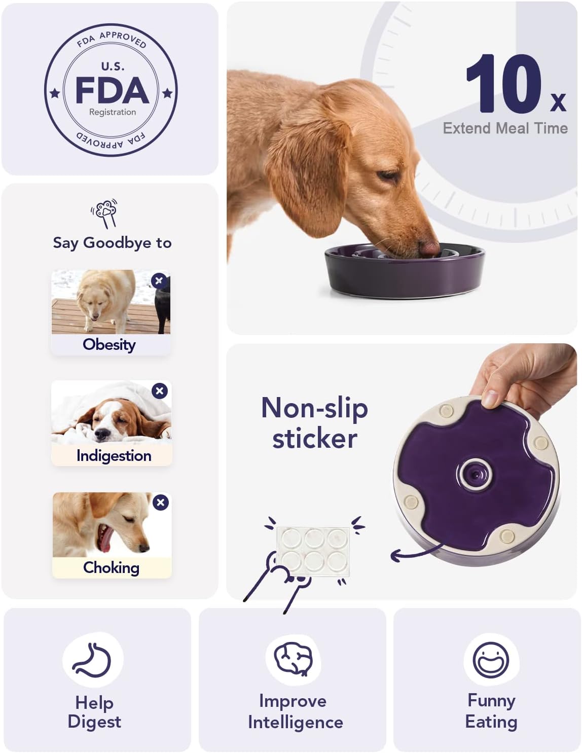 Ceramic Slow Feeder Dog Bowls Small Breed, 0.6 Cups Dog Food Dish for Fast Eaters, Puzzle Bowl for Small Dogs and