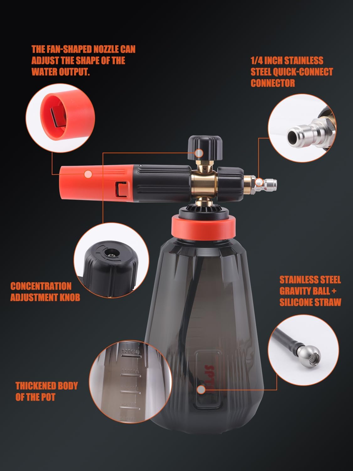Foam Cannon (Thicker Snow Foam Technology) with 1/4 Inch Quick Connector for Pressure Washer (Wide Mouth), 34 Oz
