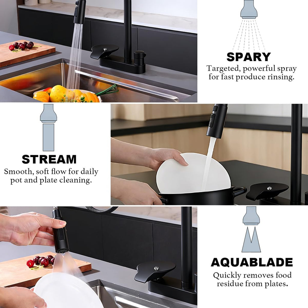 Kitchen Faucet with Pull Down Sprayer, Glass Rinser, Single Hole