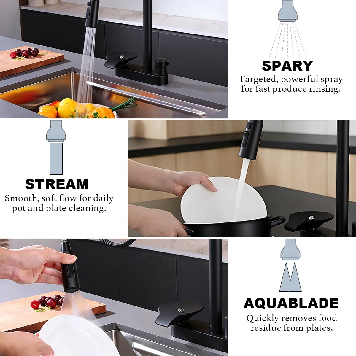 Kitchen Faucet with Pull Down Sprayer, Glass Rinser, Single Hole