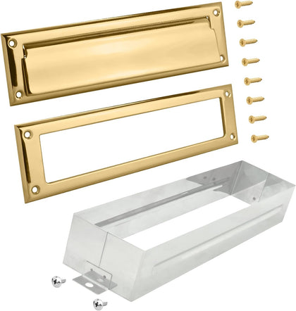 Nuk3y Solid Brass Mail Slot with Sleeve (Polished Brass, 13" x 3.625")