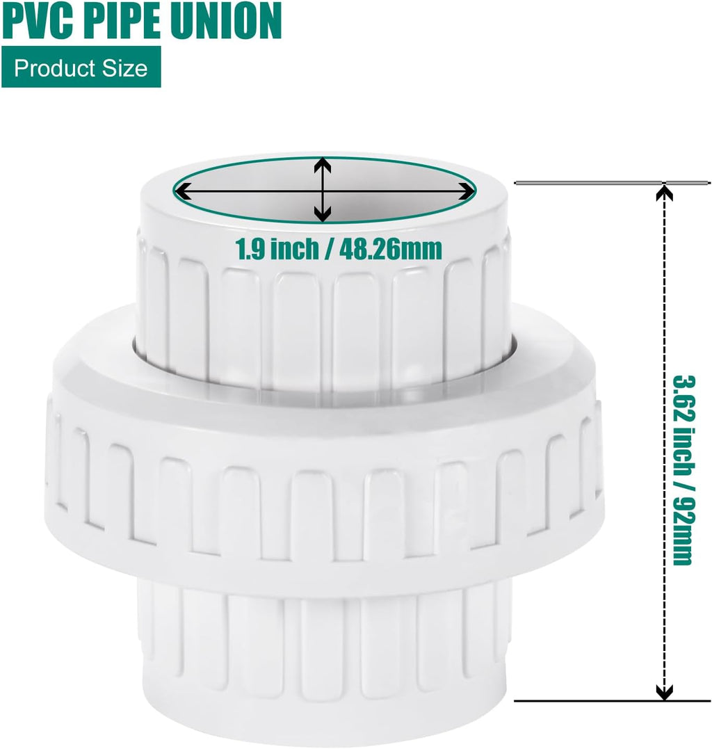 VYH 1-1/2" PVC Union Coupling Pipe Fitting,1-1/2" PVC Slip Union Schedule 40, PVC Adapter(Socket x Socket), built-in EPDM O-Ring, White (2 Pack ）