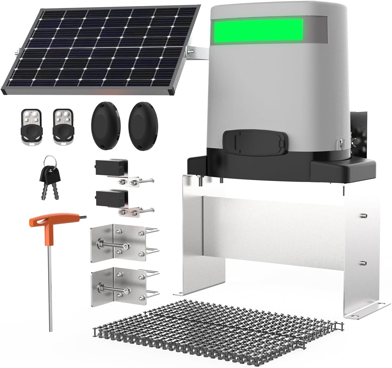 1400lb Solar Sliding Gate Opener, Automatic Chain Drive Gate Motor with WiFi Control | Backup Battery | IR Sensor & 2