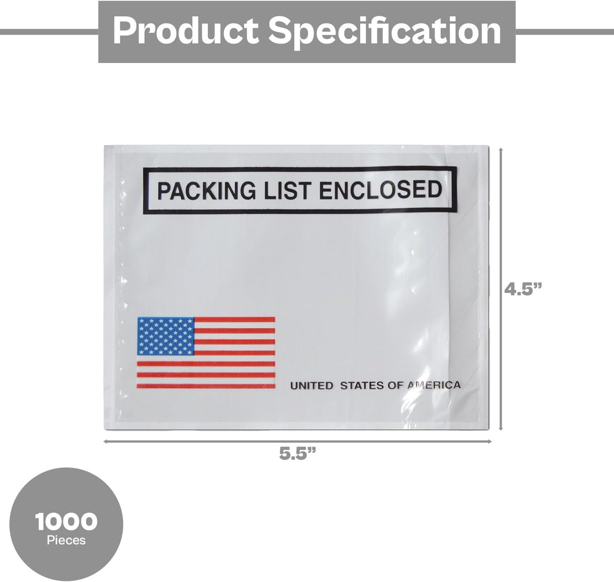 PSBM Bulk 1000 Pack 4 1/2" x 5 1/2" Back Loading Packing List Envelopes, Self-Adhesive USA Panel for E-Commerce Orders
