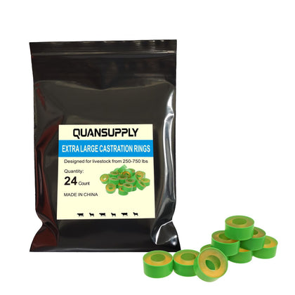 24 Count Extra Large Castration Bands, Bull Calves Sheep Goat Castrating Bands, Cattle Banding Tool for Farm Ranch