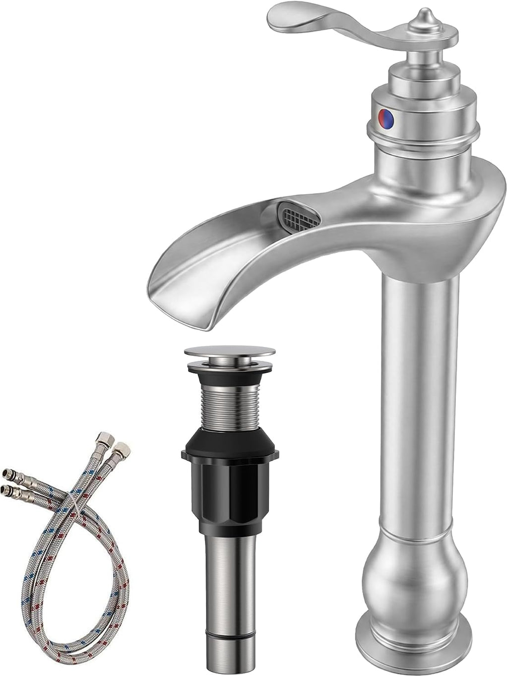 Vessel Sink Faucet Brushed Nickel Tall Waterfall Bathroom Faucet