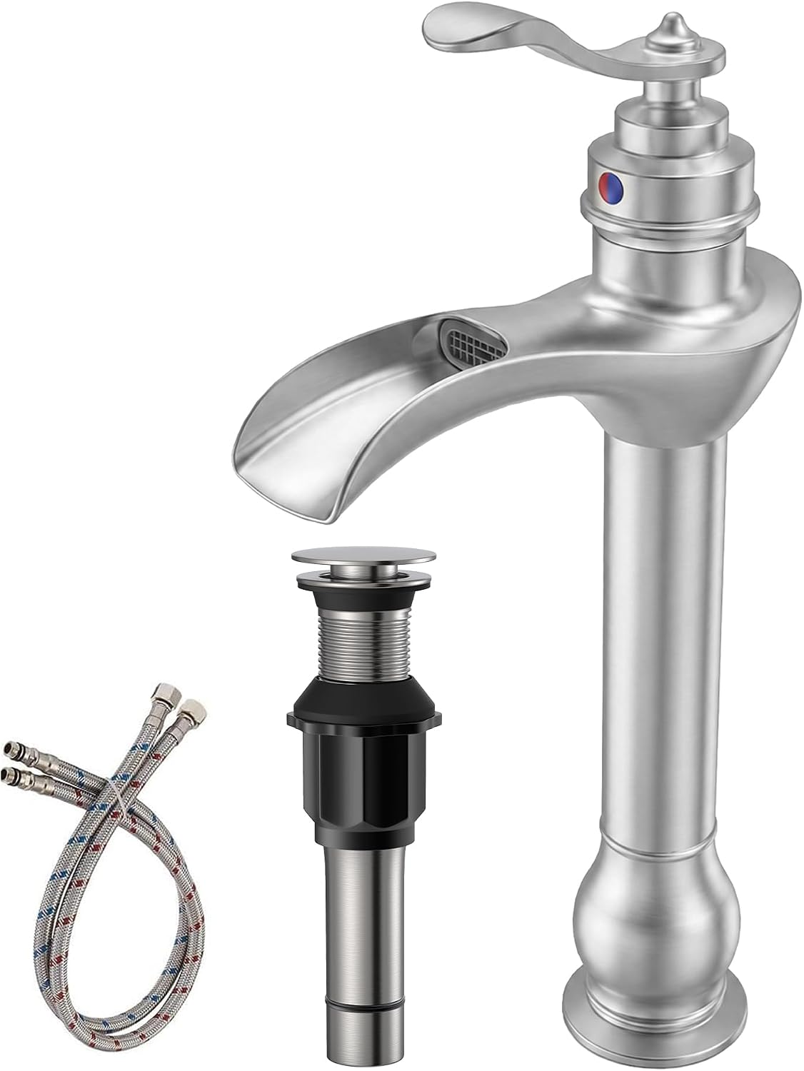 Vessel Sink Faucet Brushed Nickel Tall Waterfall Bathroom Faucet