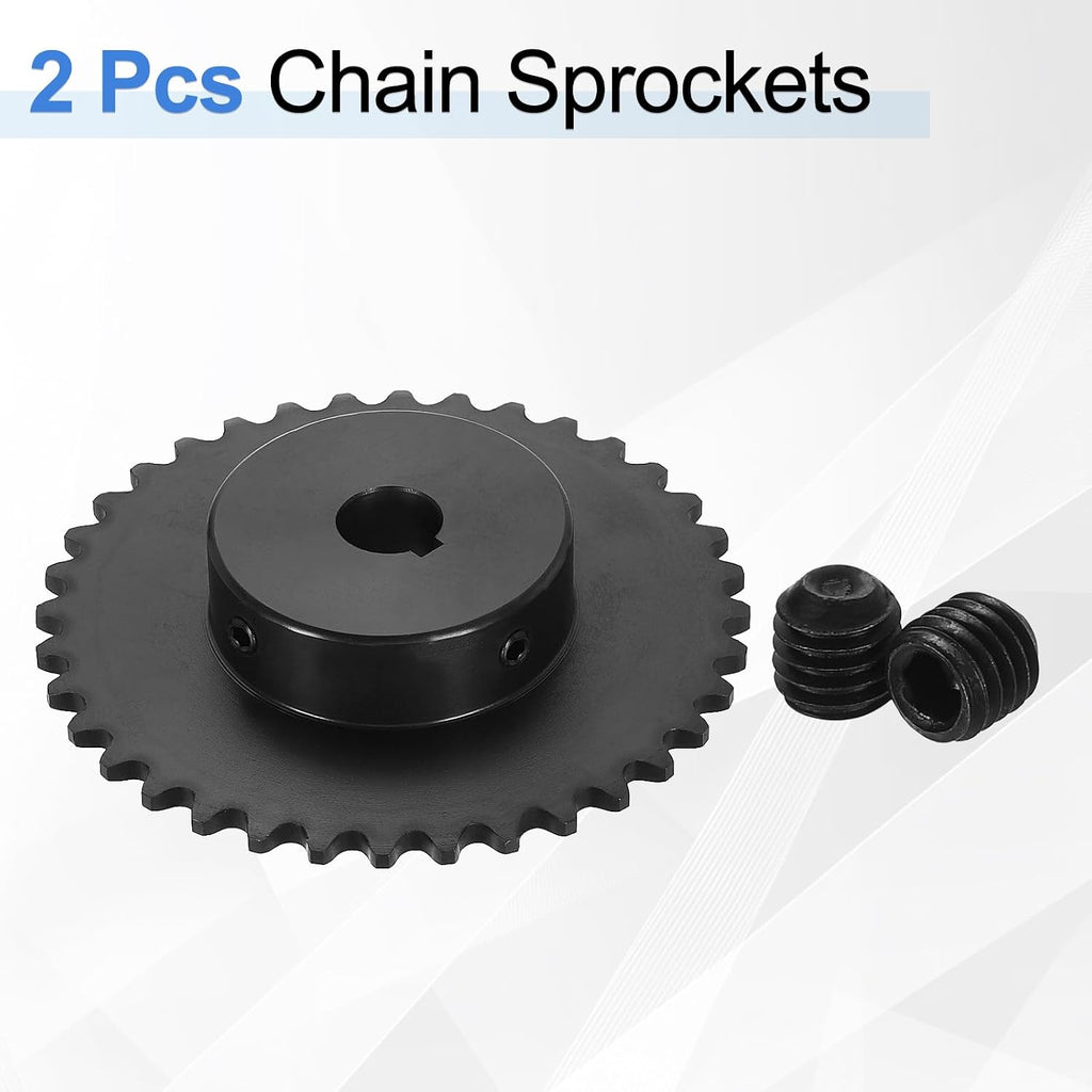 uxcell 2 Pcs #35 Chain Roller Sprocket 5/8" Bore, 36 Tooth C45 Carbon Steel ANSI #35 Roller Sprocket Round Hole with Set Screws for ISO 06C Chain