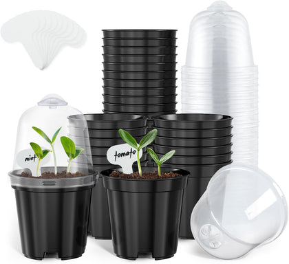 3 Inch Nursery Pots with Humidity Domes for Seed Starting (30 Pcs) | Raised bases improve airflow and drainage, while