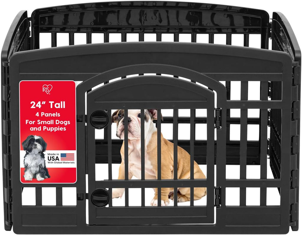 Dog Playpen with Door, 24” 4 Panel Pet Exercise Pen – Indoor Outdoor Puppy Play Pen, Portable Plastic Pet Fence for
