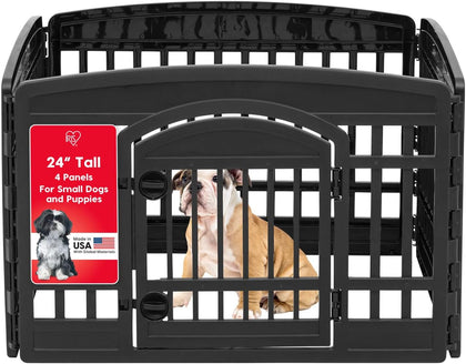 Dog Playpen with Door, 24” 4 Panel Pet Exercise Pen – Indoor Outdoor Puppy Play Pen, Portable Plastic Pet Fence for