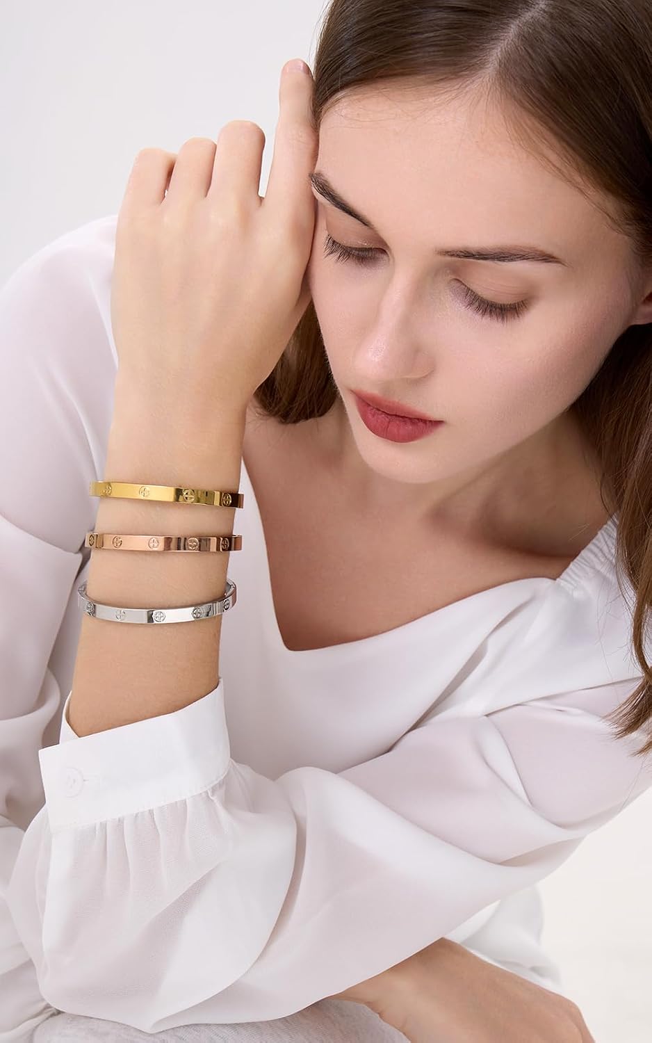 Friendship Love Bracelet for Women - 18K Gold Plated Titanium Steel Cuff Bangle | Cubic Zirconia Jewelry Gift, Simple