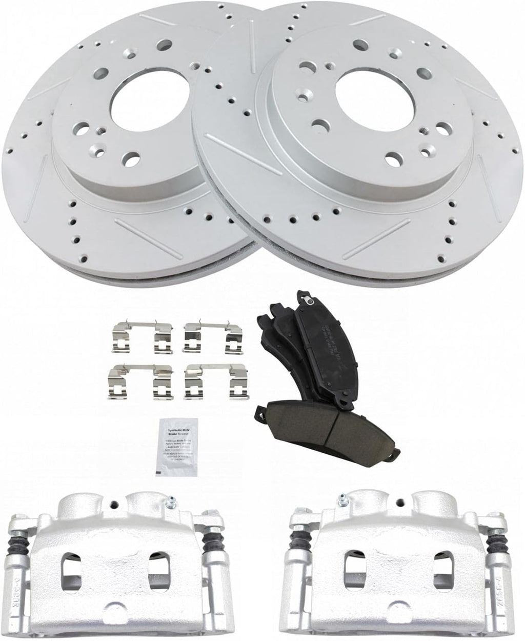 Performance Front Brake Calipers Ceramic Pads Drilled Rotors Compatible with Sierra Silverado Tahoe