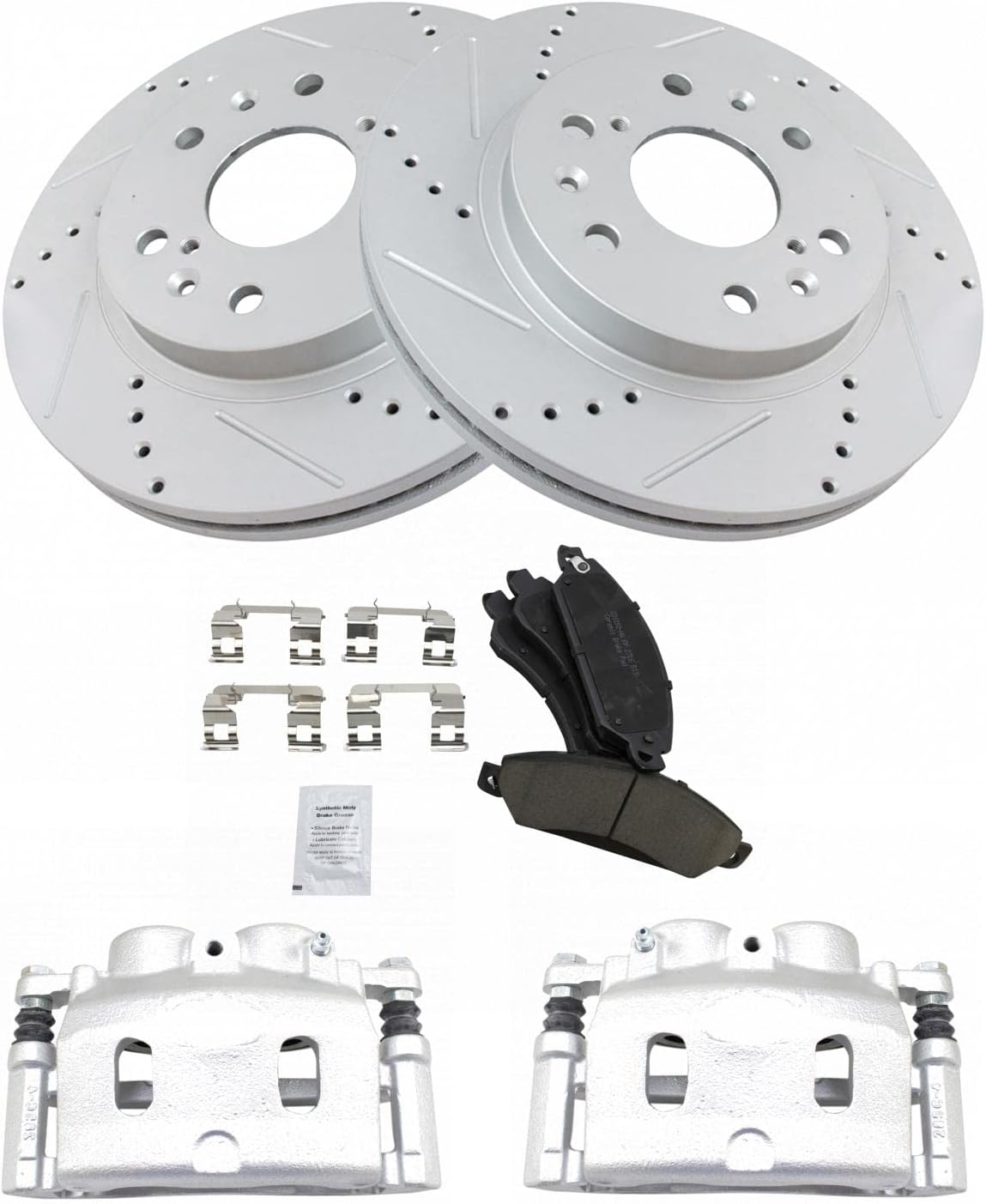 Performance Front Brake Calipers Ceramic Pads Drilled Rotors Compatible with Sierra Silverado Tahoe