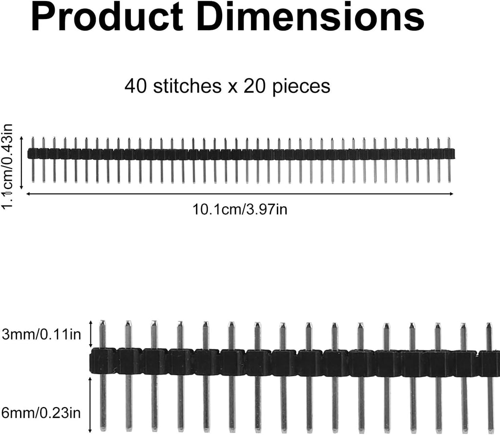 20pcs 2.54mm/0.1in Male Header Pins, 40 Pin Breakaway Strip