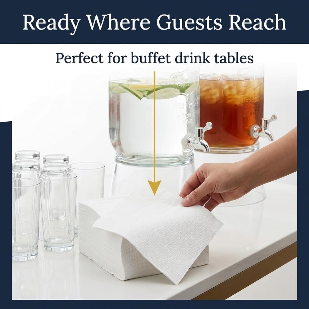 White Bar Napkins 1000 Count, Absorbent Cocktail & Beverage Paper