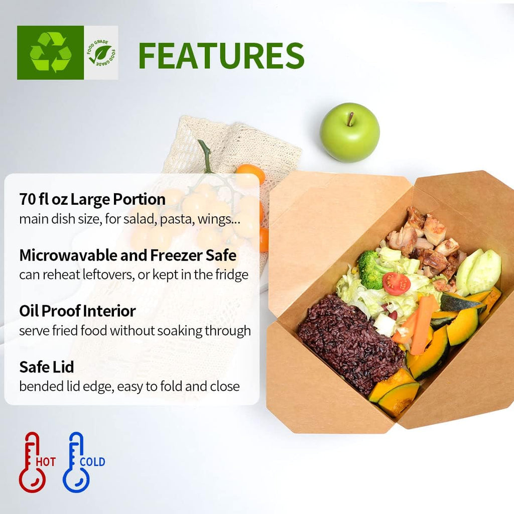 70 oz Large Take Out Food Containers 50 Pack, Paper To Go Box #3