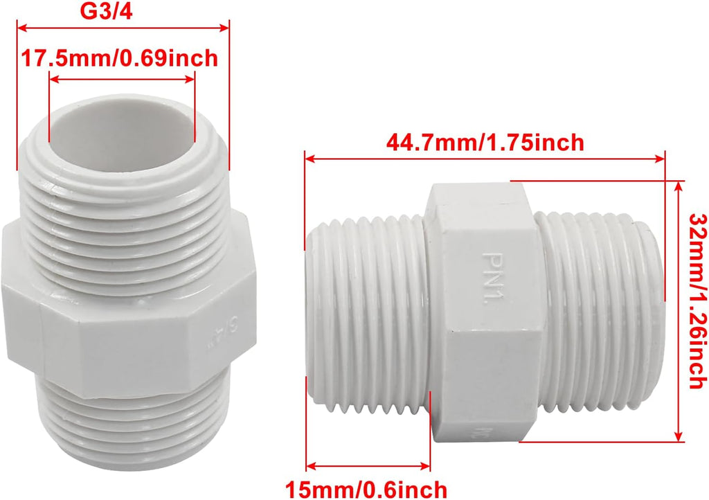 Murtenze Pipe Fitting, G3/4 Male Thread Hex Nipple, Pack of 2
