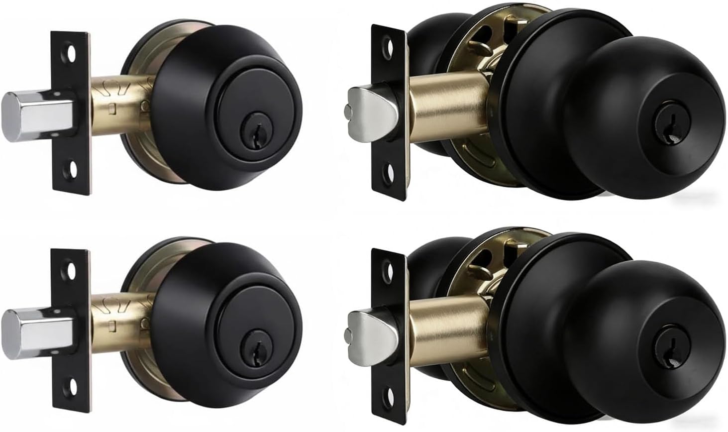 Exterior Door Lock Set with Deadbolt, Keyed Alike Door Lock with Key for Front and Entry Doors, Matte Black Finish, 2