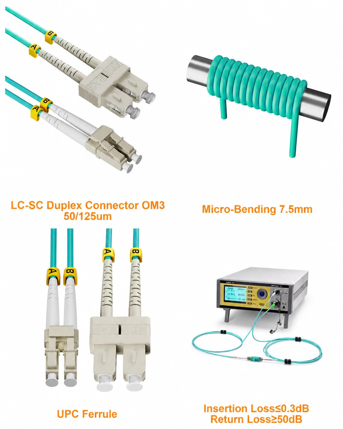 OM3 LC to SC Fiber Patch Cable Multimode, 6 Pack, 2m (6.56ft)